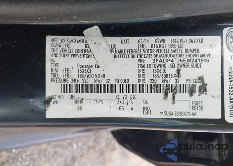 2014 Ford Fiesta S из США, поврежденный, VIN 3FADP4TJ6EM241516